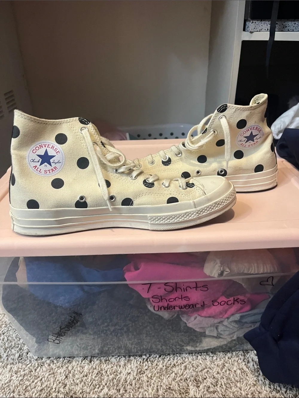 Converse Cream High-Top Sneakers with Black Polka Dots - Picture 2 of 3